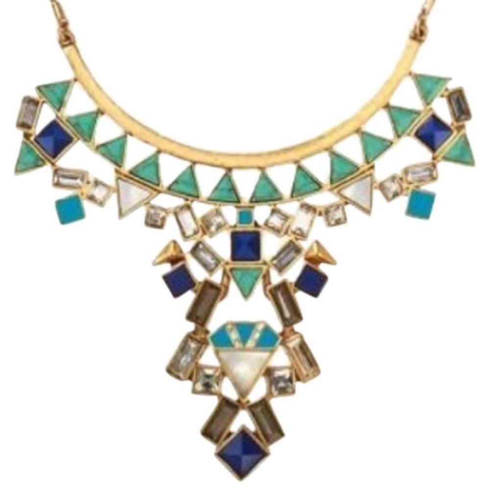 Stella & Dot [2-in-1] Turquoise & Gold Stone Tile NEW Statement Necklace - Picture 6 of 8
